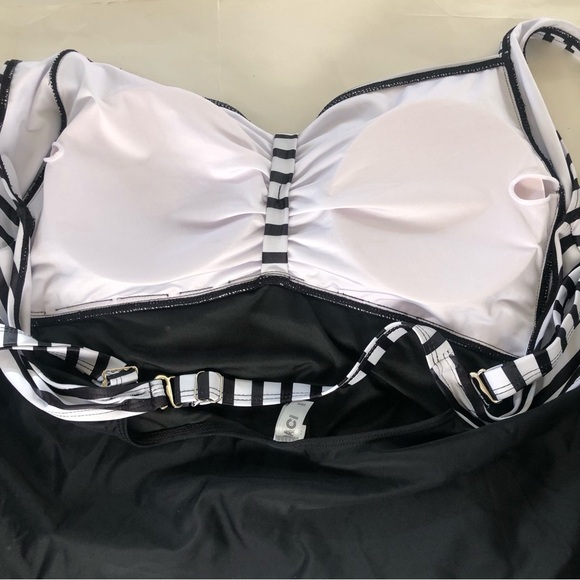 Daci Retro Colorblock Stripes Tummy Control Ruched One Piece Swimsuit Plus 28W - Picture 8 of 13